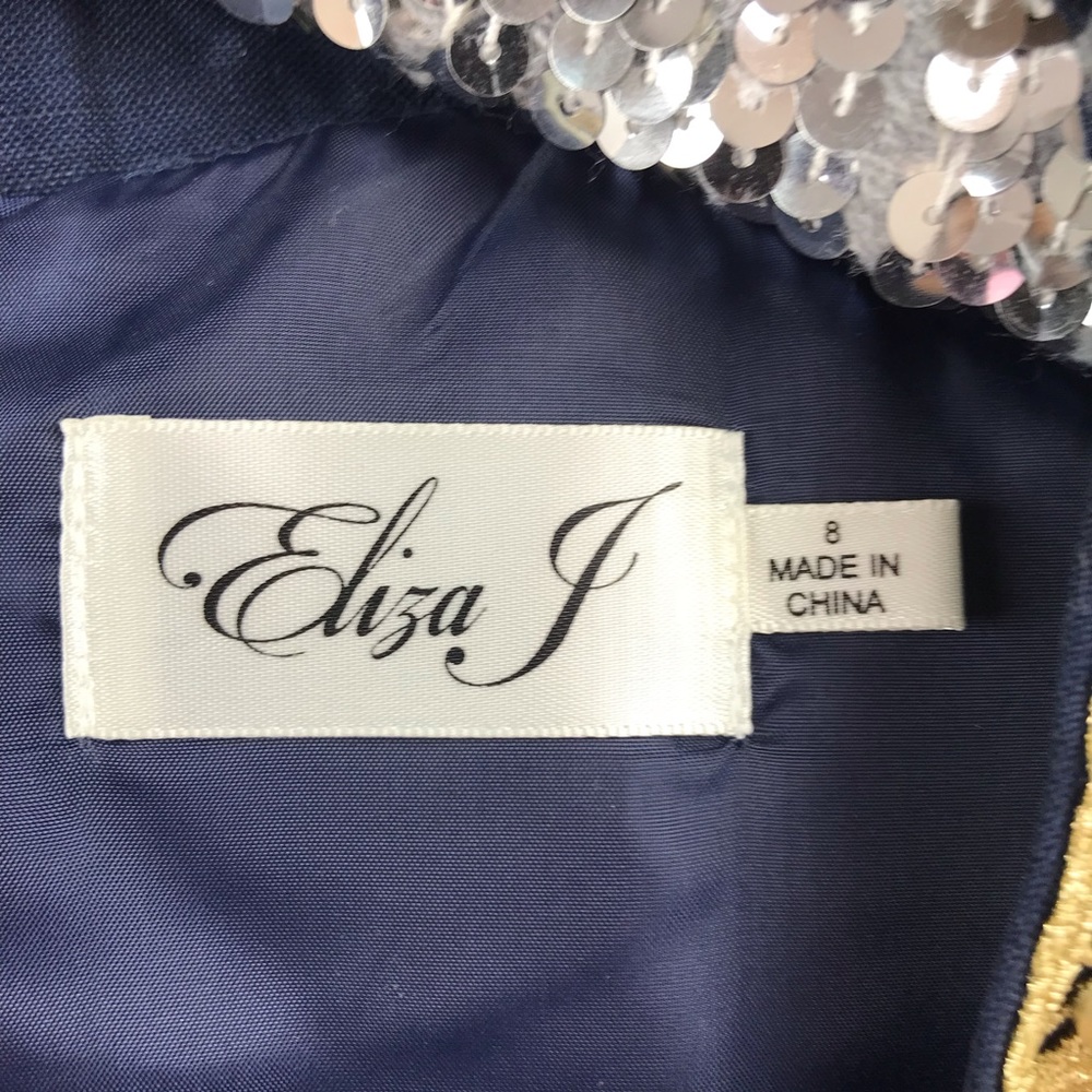 Eliza J Blue Linen Blend Gold Beaded Shift Dress - Picture 3 of 4